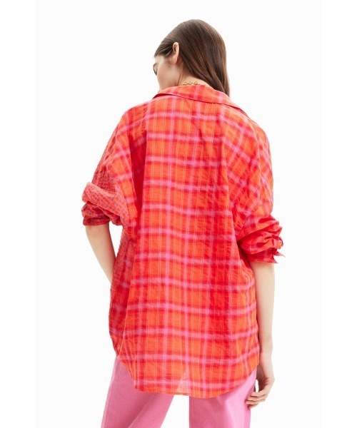 Desigual(デシグアル)の「チェックパッチワーク オーバーサイズシャツ(シャツ/ブラウス・レディース・オレンジ・M/S/L)」の5枚目の写真