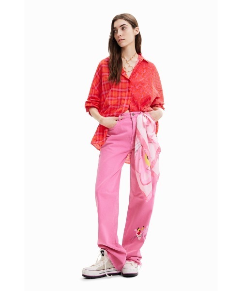 Desigual(デシグアル)の「チェックパッチワーク オーバーサイズシャツ(シャツ/ブラウス・レディース・オレンジ・M/S/L)」の4枚目の写真