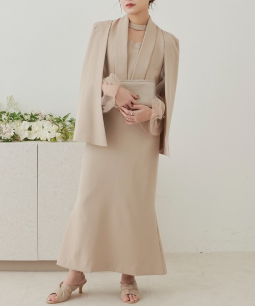 VANNIE U（ヴァニーユー）の「ケープジャケット（ノーカラージャケット・レディース・ベージュ/ブラック・FREE）」の19枚目の写真