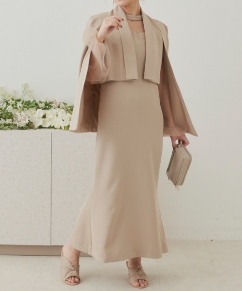 VANNIE U（ヴァニーユー）の「ケープジャケット（ノーカラージャケット・レディース・ベージュ/ブラック・FREE）」の21枚目の写真