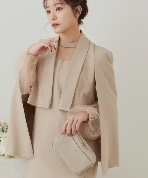 VANNIE U（ヴァニーユー）の「ケープジャケット（ノーカラージャケット・レディース・ベージュ/ブラック・FREE）」の7枚目の写真