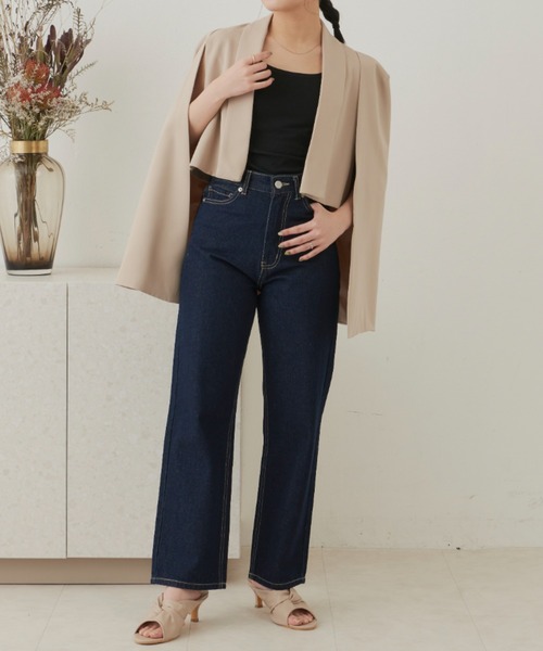 VANNIE U（ヴァニーユー）の「ケープジャケット（ノーカラージャケット・レディース・ベージュ/ブラック・FREE）」の9枚目の写真