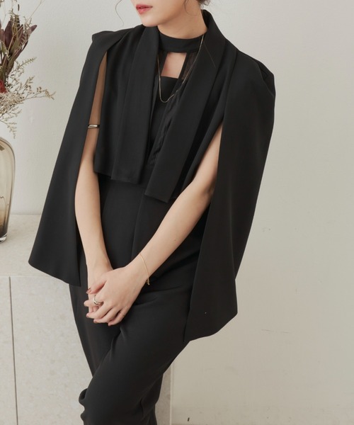 VANNIE U（ヴァニーユー）の「ケープジャケット（ノーカラージャケット・レディース・ベージュ/ブラック・FREE）」の5枚目の写真