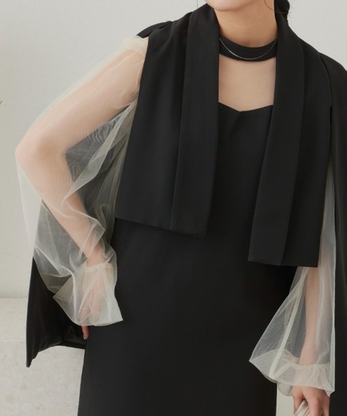 VANNIE U（ヴァニーユー）の「ケープジャケット（ノーカラージャケット・レディース・ベージュ/ブラック・FREE）」の8枚目の写真