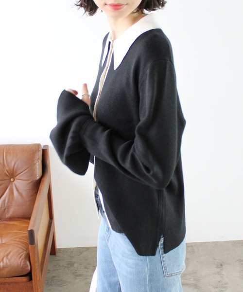 GeeRA（ジーラ）の「ポロ衿配色ニットカーディガン（カーディガン/ボレロ・レディース・ブラック/グリーン・MEDIUM/LARGE）」の11枚目の写真