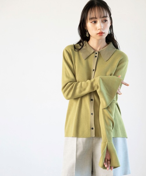 GeeRA（ジーラ）の「ポロ衿配色ニットカーディガン（カーディガン/ボレロ・レディース・ブラック/グリーン・MEDIUM/LARGE）」の16枚目の写真
