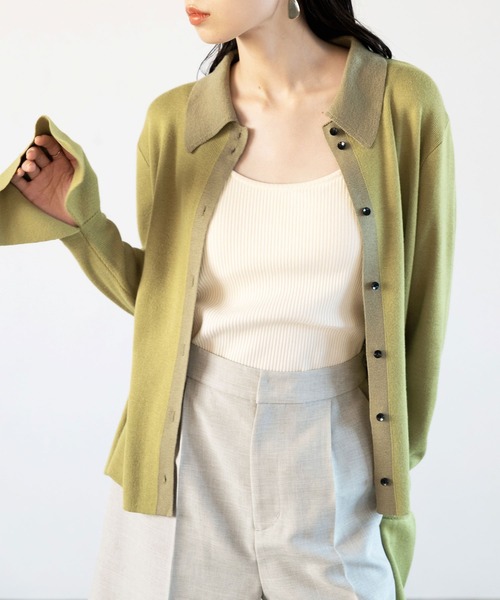 GeeRA（ジーラ）の「ポロ衿配色ニットカーディガン（カーディガン/ボレロ・レディース・ブラック/グリーン・MEDIUM/LARGE）」の21枚目の写真