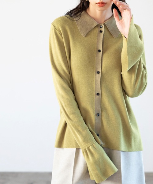 GeeRA（ジーラ）の「ポロ衿配色ニットカーディガン（カーディガン/ボレロ・レディース・ブラック/グリーン・MEDIUM/LARGE）」の15枚目の写真