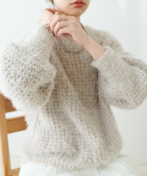 natural couture（ナチュラルクチュール）の「もしゃもしゃメッシュニット（ニット/セーター・レディース・ピンク/アイボリー/ライトベージュ・FREE）」の2枚目の写真