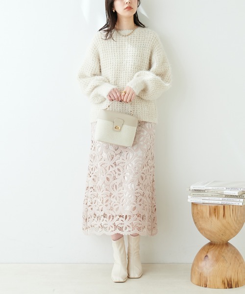 natural couture（ナチュラルクチュール）の「もしゃもしゃメッシュニット（ニット/セーター・レディース・ピンク/アイボリー/ライトベージュ・FREE）」の4枚目の写真