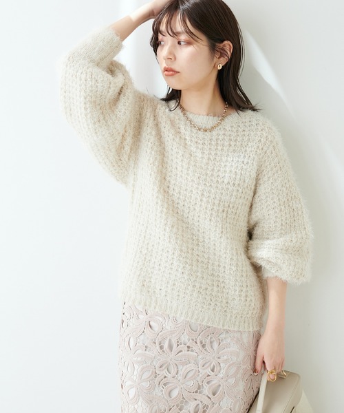 natural couture（ナチュラルクチュール）の「もしゃもしゃメッシュニット（ニット/セーター・レディース・ピンク/アイボリー/ライトベージュ・FREE）」の13枚目の写真