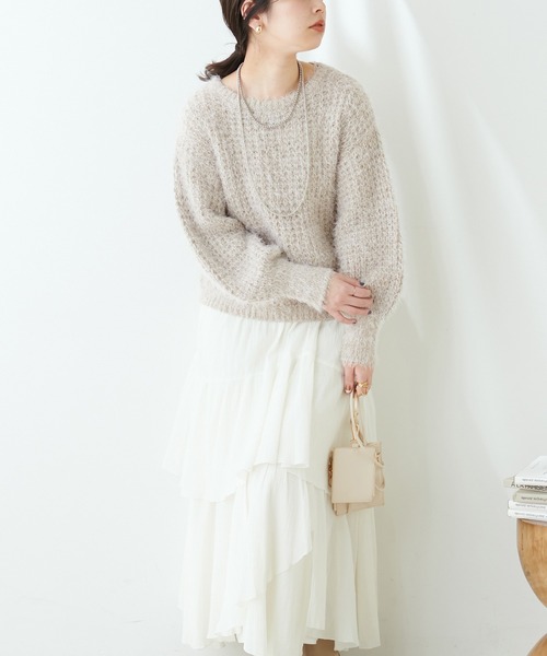 natural couture（ナチュラルクチュール）の「もしゃもしゃメッシュニット（ニット/セーター・レディース・ピンク/アイボリー/ライトベージュ・FREE）」の7枚目の写真