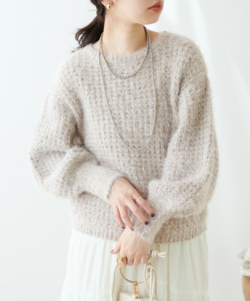 natural couture（ナチュラルクチュール）の「もしゃもしゃメッシュニット（ニット/セーター・レディース・ピンク/アイボリー/ライトベージュ・FREE）」の16枚目の写真