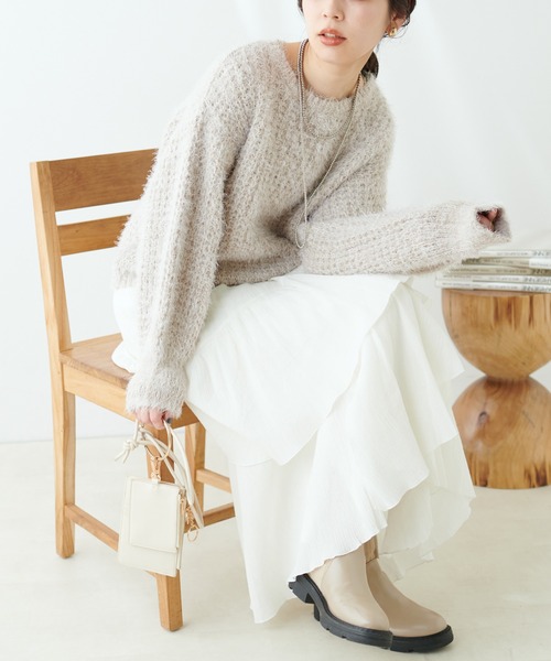 natural couture（ナチュラルクチュール）の「もしゃもしゃメッシュニット（ニット/セーター・レディース・ピンク/アイボリー/ライトベージュ・FREE）」の5枚目の写真