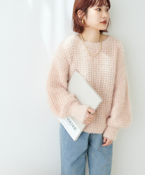 natural couture（ナチュラルクチュール）の「もしゃもしゃメッシュニット（ニット/セーター・レディース・ピンク/アイボリー/ライトベージュ・FREE）」の14枚目の写真