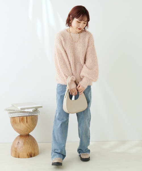 natural couture（ナチュラルクチュール）の「もしゃもしゃメッシュニット（ニット/セーター・レディース・ピンク/アイボリー/ライトベージュ・FREE）」の8枚目の写真