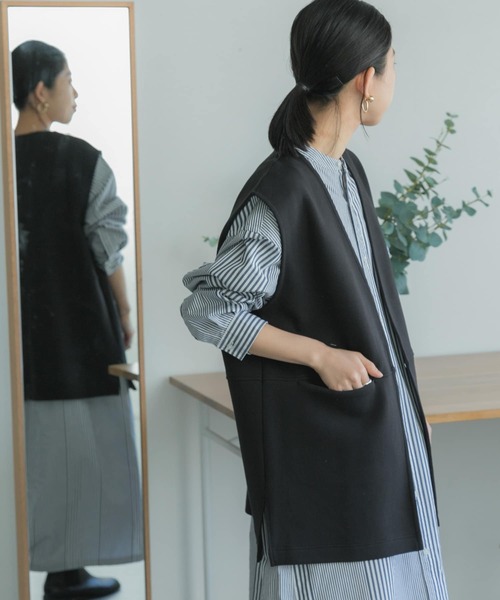 FORK&SPOON（フォークアンドスプーン）の「FORK&SPOON　ダンボールベスト（ベスト・レディース・ブラック/ベージュ・1）」の9枚目の写真