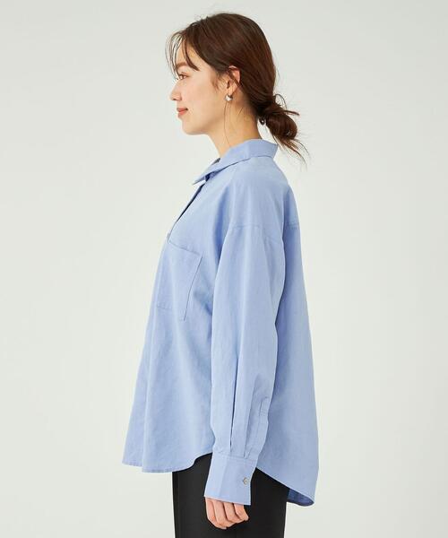 美品　グリーンレーベルリラクシング　コルトレイクリネン長袖シャツ　ブルー麻 美品 グリーンレーベルリラクシング コルトレイクリネン長袖