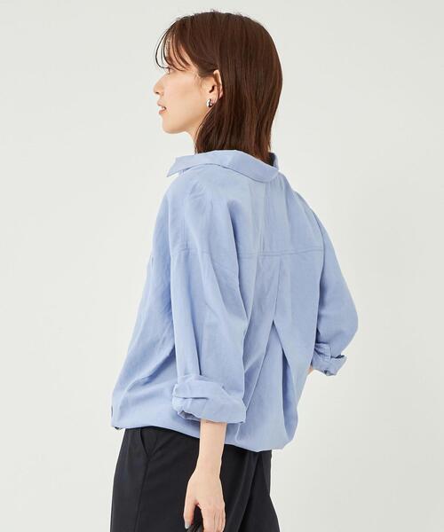 美品　グリーンレーベルリラクシング　コルトレイクリネン長袖シャツ　ブルー麻 green label relaxing（グリーンレーベルリラクシング）の