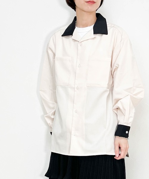 Ritzy(リッツィー)の「オープンカラークレリックシャツ レディース メンズ(シャツ/ブラウス・メンズ・オフホワイト/グリーン/ブラック/モカ/サックスブルー/カーキ/ベージュ・MEDIUM/LARGE/X-LARGE)」の2枚目の写真