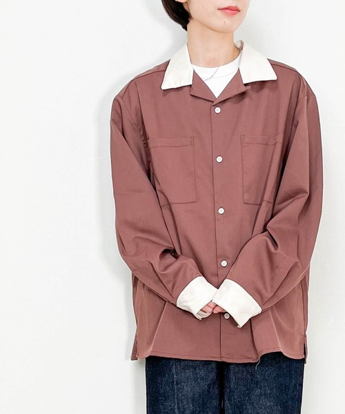 Ritzy(リッツィー)の「オープンカラークレリックシャツ レディース メンズ(シャツ/ブラウス・メンズ・オフホワイト/グリーン/ブラック/モカ/サックスブルー/カーキ/ベージュ・MEDIUM/LARGE/X-LARGE)」の3枚目の写真