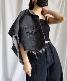 me+em select | ショートボクシーウォッシュダメージデニムベスト(ベスト)