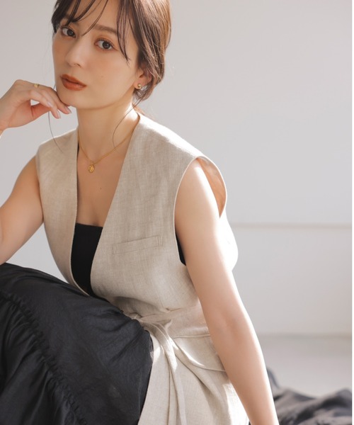 anuans リネンライクミドルレングスジレ アイボリー アニュアンス anuans リネンライクミドルレングスジレ （BEIGE