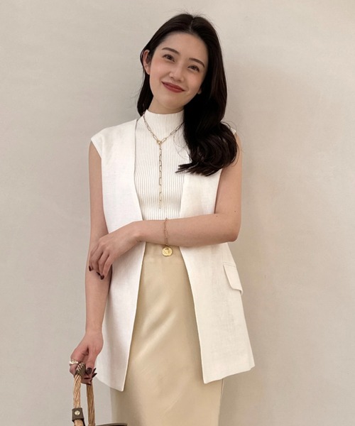 anuans リネンライクミドルレングスジレ アイボリー アニュアンス anuans リネンライクミドルレングスジレ （BEIGE