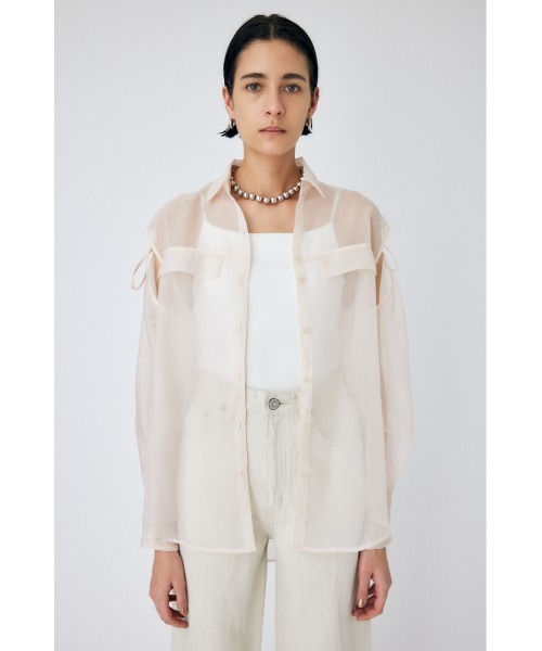 MOUSSY（マウジー）の「TIED SLEEVE SEE-THROUGH シャツ（Tシャツ/カットソー・レディース・キナリ/ブラック/ブラウン/ピンク・FREE）」の2枚目の写真