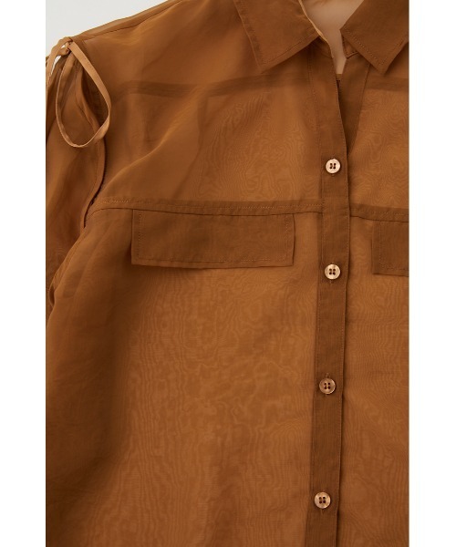 MOUSSY（マウジー）の「TIED SLEEVE SEE-THROUGH シャツ（Tシャツ/カットソー・レディース・キナリ/ブラック/ブラウン/ピンク・FREE）」の9枚目の写真