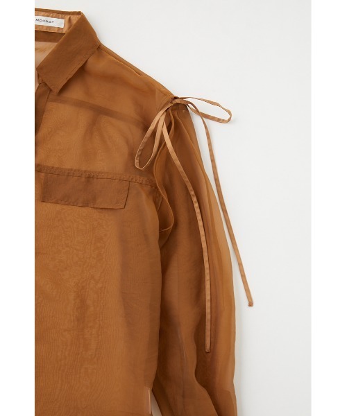 MOUSSY（マウジー）の「TIED SLEEVE SEE-THROUGH シャツ（Tシャツ/カットソー・レディース・キナリ/ブラック/ブラウン/ピンク・FREE）」の10枚目の写真