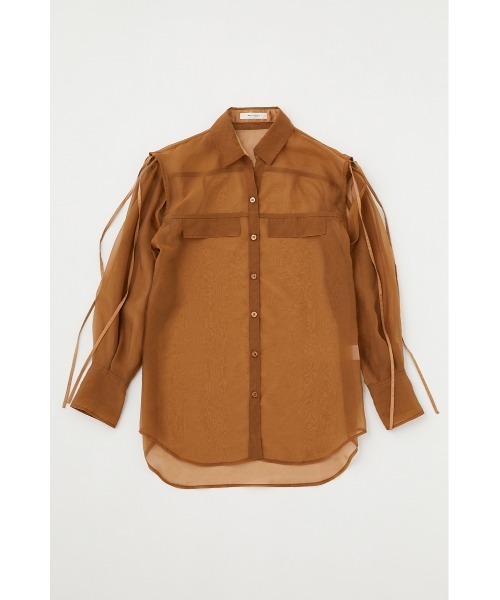 MOUSSY（マウジー）の「TIED SLEEVE SEE-THROUGH シャツ（Tシャツ/カットソー・レディース・キナリ/ブラック/ブラウン/ピンク・FREE）」の11枚目の写真