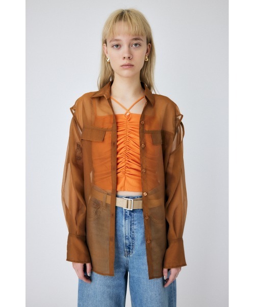 MOUSSY（マウジー）の「TIED SLEEVE SEE-THROUGH シャツ（Tシャツ/カットソー・レディース・キナリ/ブラック/ブラウン/ピンク・FREE）」の15枚目の写真