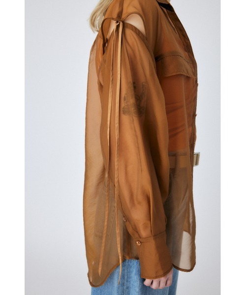 MOUSSY（マウジー）の「TIED SLEEVE SEE-THROUGH シャツ（Tシャツ/カットソー・レディース・キナリ/ブラック/ブラウン/ピンク・FREE）」の18枚目の写真