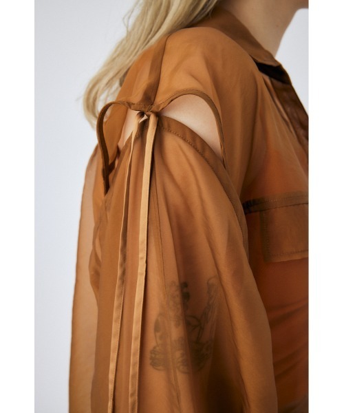 MOUSSY（マウジー）の「TIED SLEEVE SEE-THROUGH シャツ（Tシャツ/カットソー・レディース・キナリ/ブラック/ブラウン/ピンク・FREE）」の19枚目の写真