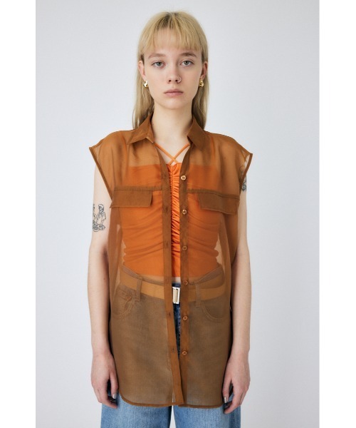 MOUSSY（マウジー）の「TIED SLEEVE SEE-THROUGH シャツ（Tシャツ/カットソー・レディース・キナリ/ブラック/ブラウン/ピンク・FREE）」の21枚目の写真