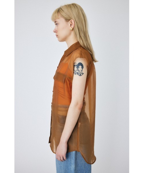 MOUSSY（マウジー）の「TIED SLEEVE SEE-THROUGH シャツ（Tシャツ/カットソー・レディース・キナリ/ブラック/ブラウン/ピンク・FREE）」の22枚目の写真