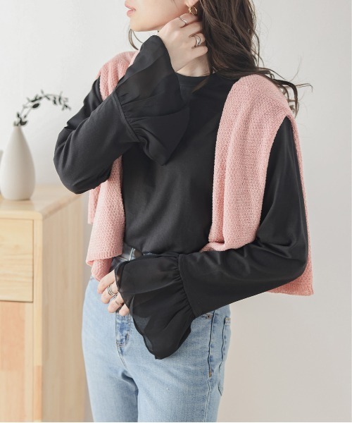 SUGAR BISKET(シュガービスケット)の「フリル袖ロングTシャツ(Tシャツ/カットソー・レディース・ホワイト/ライトグレー/ブラック/ピンク・フリー)」の18枚目の写真