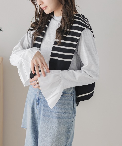 SUGAR BISKET(シュガービスケット)の「フリル袖ロングTシャツ(Tシャツ/カットソー・レディース・ホワイト/ライトグレー/ブラック/ピンク・フリー)」の6枚目の写真