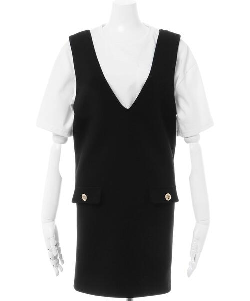 INGNI(イング)の「Vネックポンチジャンスカ(ジャンパースカート・レディース・ブラック・M)」の2枚目の写真