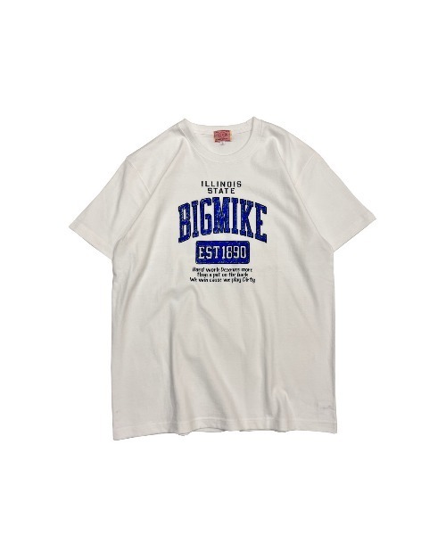 BIG MIKE(ビッグマイク)の「BIG MIKE ビッグマイク HANDWRITING COLLEGE SS TEE 手書きカレッジ 半袖プリント Tシャツ 102328400(Tシャツ/カットソー・メンズ・ネイビー/ホワイト×グリーン/ホワイト×ブルー/オリーブ・MEDIUM/LARGE/X-LARGE)」の2枚目の写真