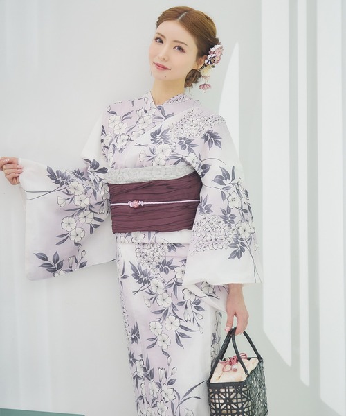 [CLOSED] 浴衣セット レディース レトロ グラデーションライラック×水仙 ゆかた3点セット レディース かわいい