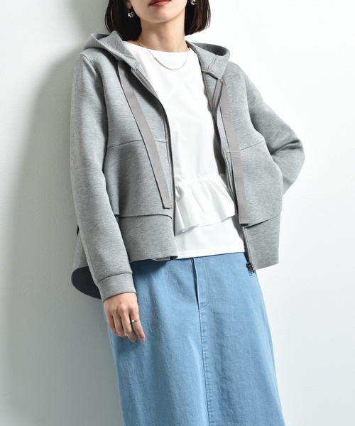 INTERPLANET(インタープラネット)の「ダンボールニットフリルZIPパーカー(パーカー・レディース・ブラック/グレー/グレイッシュベージュ/ライトグレー・FREE/LARGE)」の7枚目の写真