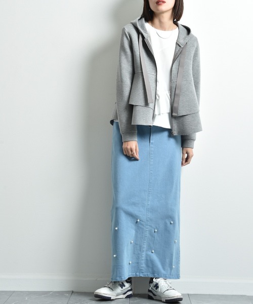 INTERPLANET(インタープラネット)の「ダンボールニットフリルZIPパーカー(パーカー・レディース・ブラック/グレー/グレイッシュベージュ/ライトグレー・FREE/LARGE)」の13枚目の写真