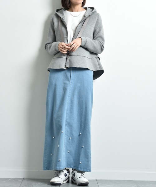 INTERPLANET(インタープラネット)の「ダンボールニットフリルZIPパーカー(パーカー・レディース・ブラック/グレー/グレイッシュベージュ/ライトグレー・FREE/LARGE)」の14枚目の写真