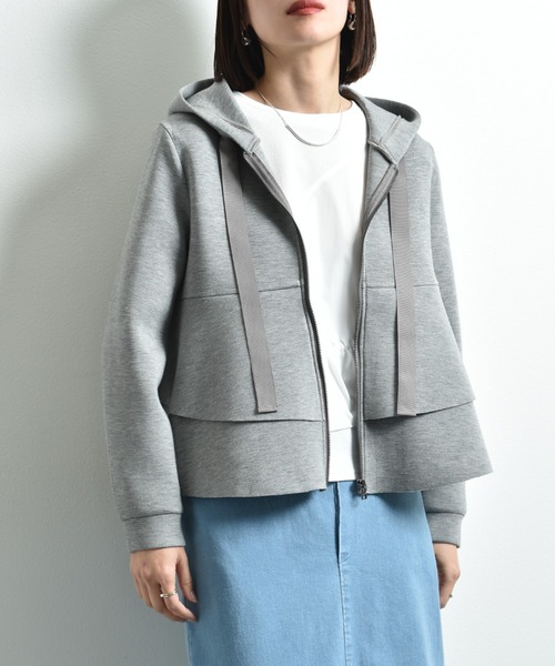 INTERPLANET(インタープラネット)の「ダンボールニットフリルZIPパーカー(パーカー・レディース・ブラック/グレー/グレイッシュベージュ/ライトグレー・FREE/LARGE)」の12枚目の写真