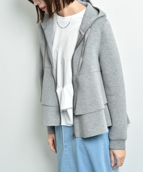 INTERPLANET(インタープラネット)の「ダンボールニットフリルZIPパーカー(パーカー・レディース・ブラック/グレー/グレイッシュベージュ/ライトグレー・FREE/LARGE)」の11枚目の写真