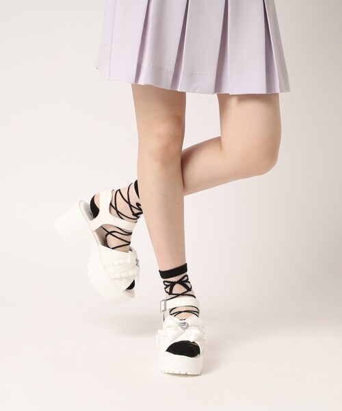 cs T&P(シーエスティーアンドピー)の「厚底ストーン付きリボンサンダル(サンダル・レディース・ホワイト系2/ブラック系1/パープル系2・LL/S/M/L)」の16枚目の写真