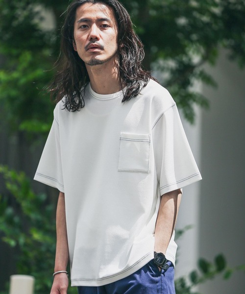 URBAN RESEARCH Sonny Label（アーバンリサーチサニーレーベル）の「ジョーゼット配色ステッチTシャツ（Tシャツ/カットソー・メンズ・グリーン/オフホワイト/チャコールグレー/キャメル・LARGE/MEDIUM）」の14枚目の写真
