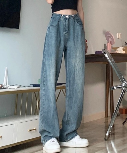 Achic（アシック）の「ハイウエストワイドデニムパンツ（デニムパンツ・レディース・ホワイト/ブラック/サックスブルー/グリーン/ブルー/ピンク/パープル系1/ミント/ライトオレンジ系・S/M/L）」の22枚目の写真